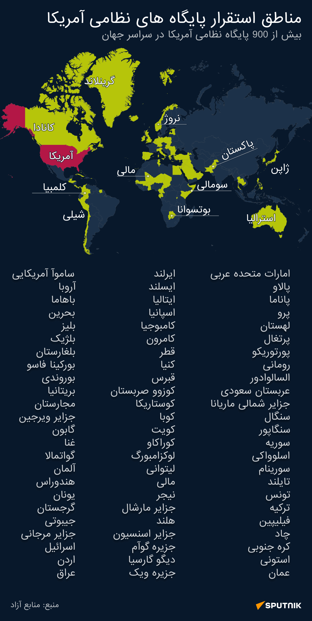 مناطق استقرار پایگاه های نظامی آمریکا - اسپوتنیک ایران  