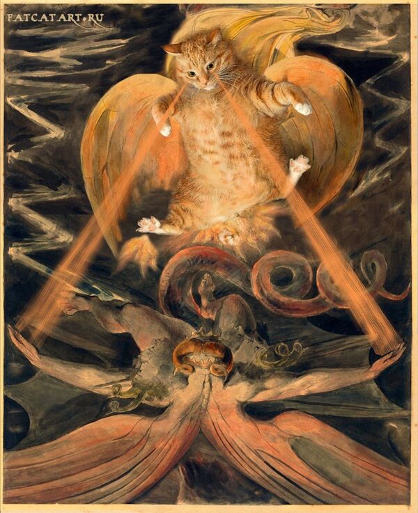  اژدهای سرخ بزرگ و گربه  بزرگ لازار با گربه روسی زاراستوسترا در پروژه سوتلانا پتروا  Fat Cat Art - اسپوتنیک ایران  