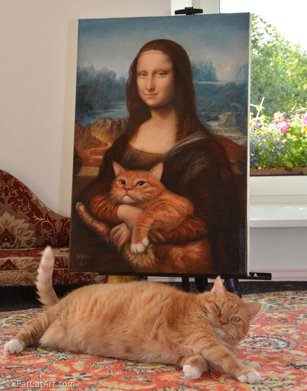 مونالیزا یا لبخند ژوکوند. نسخه اصلی با گربه زاراستوسترا در پروژه سوتلانا پتروا  Fat Cat Art - اسپوتنیک ایران  