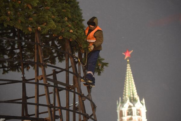 برپایی درخت کاج سال نو در میدان سرخ مسکو - اسپوتنیک ایران  