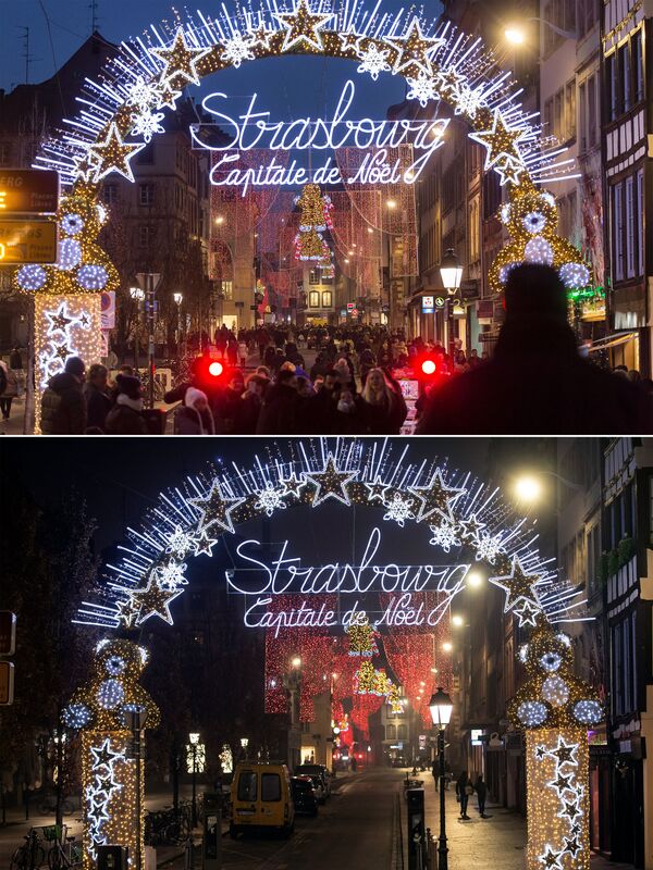 بازارچه کریسمس در استراسبورگ فرانسه در سال ۲۰۱۶ و ۲۰۲۰ - اسپوتنیک ایران  