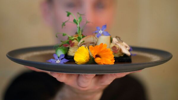 Французский шеф-повар Лоран Вейе демонстрирует блюдо в своем ресторане Inoveat, где подают блюда на основе насекомых, Париж - اسپوتنیک ایران  