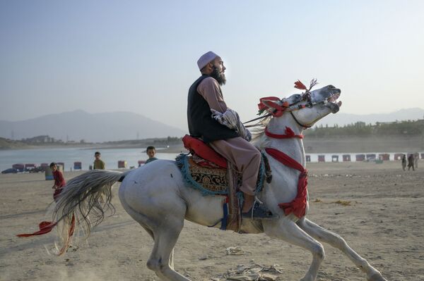 یکی از نیروهای طالبان (ممنوعه در روسیه)  سوار بر اسب در کابل - اسپوتنیک ایران  
