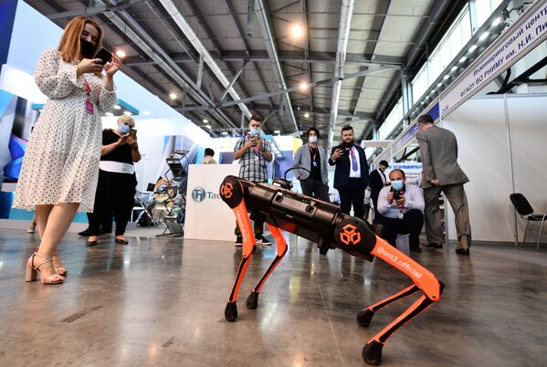 ربات هایی که در سال 2021 با ما بودند.ربات سگ در نمایشگاه صنعتی یکاترینبورگ. - اسپوتنیک ایران  