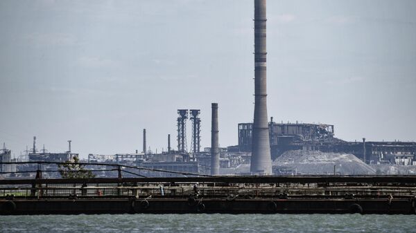 Вид на металлургический комбинат Азовсталь со стороны морского торгового порта в Мариуполе - اسپوتنیک ایران  