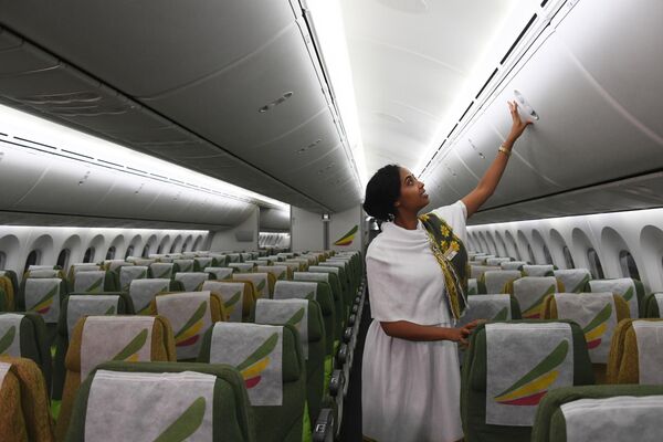 روز جهانی مهمانداران هواپیما در کشورهای مختلف برگزار می‌شود.مهماندار هواپیمای  Boeing 787 Dreamline اتیوپی. - اسپوتنیک ایران  