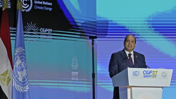 Президент Египта Абдель Фаттах ас-Сиси выступает на саммите лидеров климатической конференции COP27 в  Шарм-эль-Шейхе - اسپوتنیک ایران  