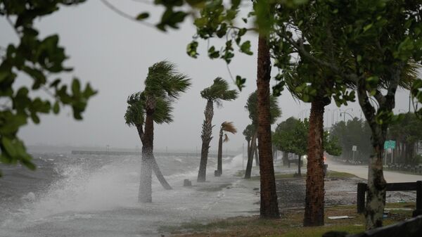 Волны разбиваются о береговую линию вдоль дороги Дженсен-Бич в связи с приближением  урагана Николь, штат Флорида - اسپوتنیک ایران  