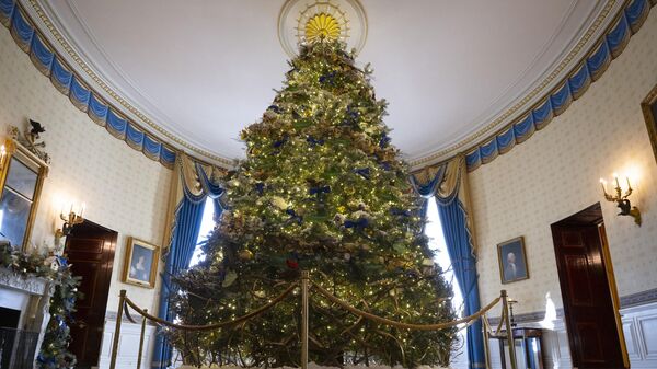 درخت کریسمس رسمی کاخ سفید در اتاق آبی، در واشنگتن قرار دارد - اسپوتنیک ایران  