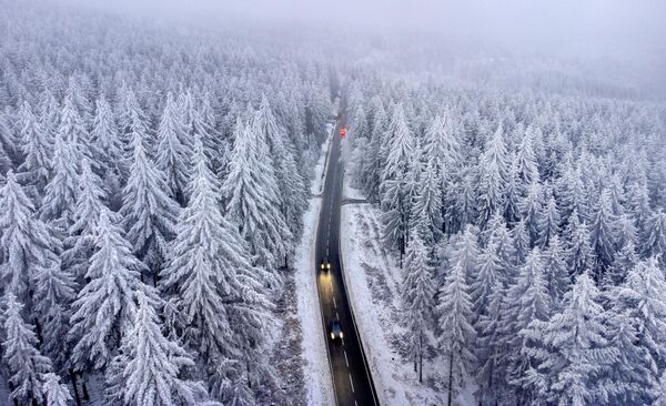  جاده ای در جنگل های منطقه تاونوس در فرانکفورت، آلمان، در میان درختان پوشیده از برف5 دسامبر 2022 - اسپوتنیک ایران  