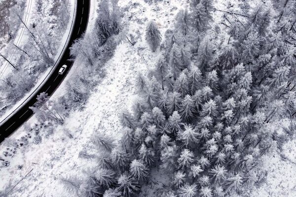 خودرویی در حال حرکت در کنار درختان پوشیده از برف در ارتفاعات هارتز آلمان5 دسامبر 2022 - اسپوتنیک ایران  