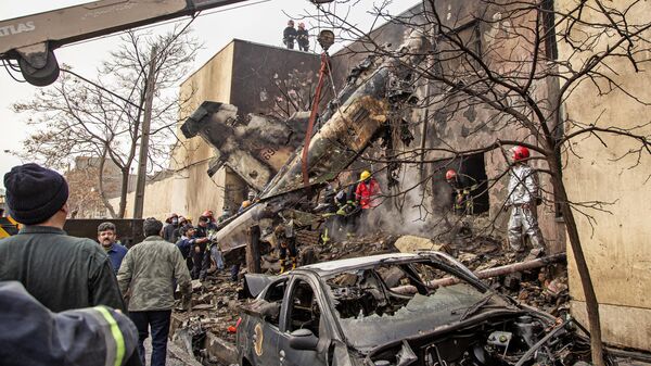 Пожарные на месте крушения истребителя, упавшего в жилом районе города Тебриз, 21 февраля 2022 г, Иран - اسپوتنیک ایران  