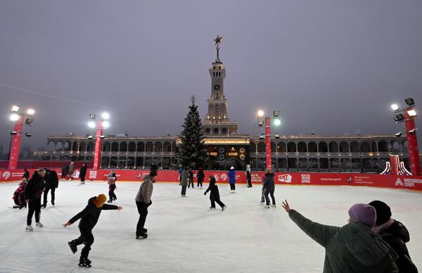 شهروندان در یک پیست یخ طبیعی در میدان اصلی &quot;ریچنوی واکزال&quot; در کنار کانال مسکو  - اسپوتنیک ایران  