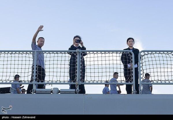 Церемония встречи кораблей РФ И Китая, участвующих в учениях Пояс безопасности в Аравийском море - اسپوتنیک ایران  