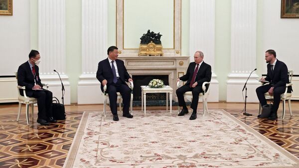 Президент РФ Владимир Путин и председатель Китайской Народной Республики Си Цзиньпин во время встречи - اسپوتنیک ایران  