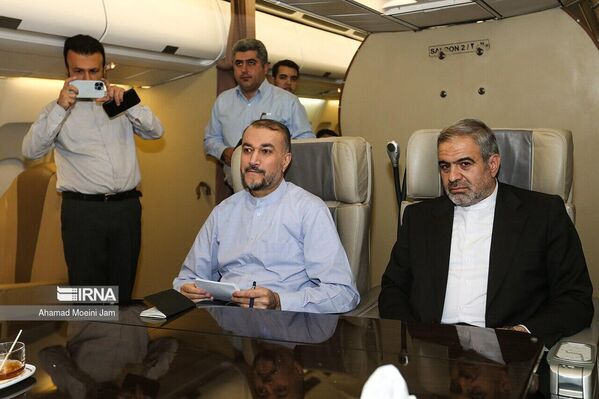 حسین امیرعبداللهیان، وزیر خارجه ایران در هواپیما هنگام سفر به پکن - اسپوتنیک ایران  