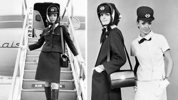Стюардессы Air France одеты в новую униформу компании, созданную дизайнером Balenciaga, Франция, 1968 год - اسپوتنیک ایران  