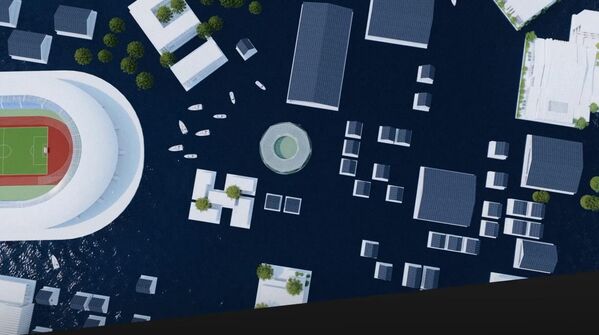 دوگن از ارتفاع بالا و از هوا شبیه دایره ای به قطر 4 کیلومتر است که در شرایط آب و هوایی سخت از جمله سونامی مقاومت کند. دوگن از ارتفاع بالا و از هوا شبیه دایره ای به قطر 4 کیلومتر است که در شرایط آب و هوایی سخت از جمله سونامی مقاومت کند. - اسپوتنیک ایران