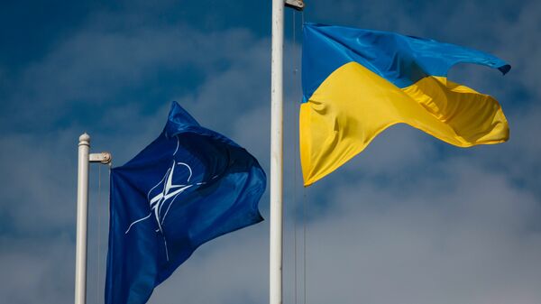 National flag of Ukraine and the NATO flag. - اسپوتنیک ایران  