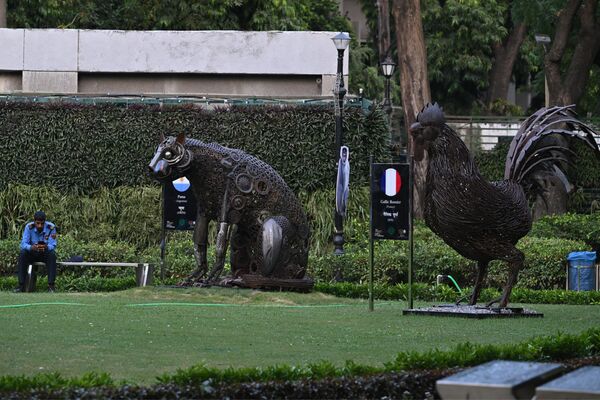 مجسمه‌های  خروس گالیک ، پرنده ملی فرانسه و پوما، حیوان ملی آرژانتین در پارکی در دهلی نو در 5 سپتامبر 2023، پیش از اجلاس G20 هند به نمایش گذاشته شد. - اسپوتنیک ایران  