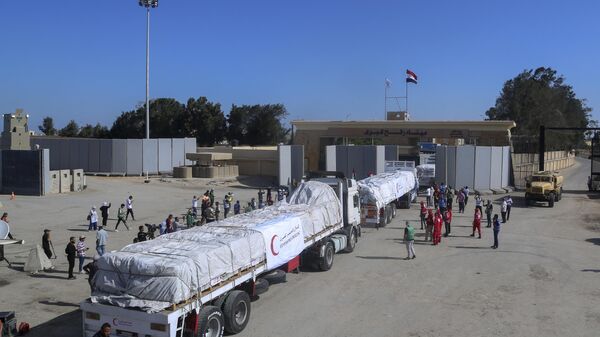 Грузовики с гуманитарной помощью для сектора Газа пересекают КПП Рафах  - اسپوتنیک ایران  