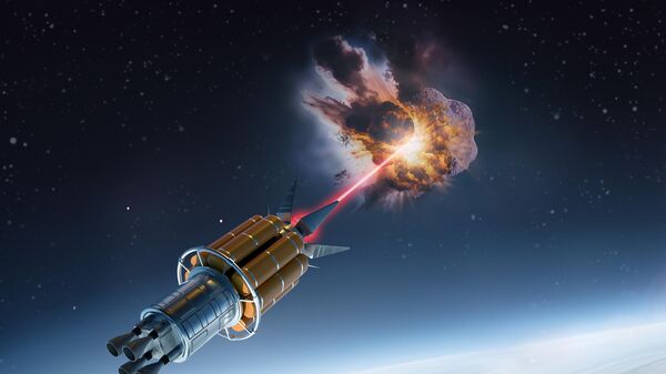 Художественное изображение космического корабля, стреляющего по астероиду - اسپوتنیک ایران  