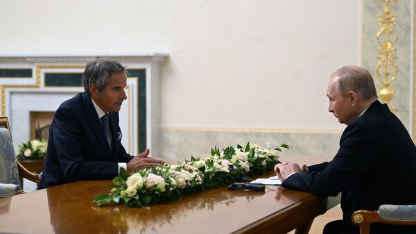 Президент РФ Владимир Путин и генеральный директор МАГАТЭ Рафаэль Гросси во время встречи - اسپوتنیک ایران  