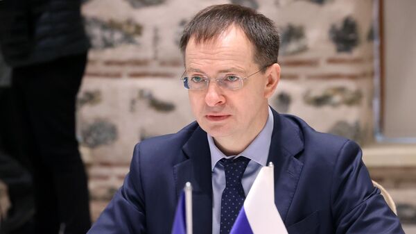 Помощник президента РФ Владимир Мединский во время российско-украинских переговоров в Стамбуле - اسپوتنیک ایران  