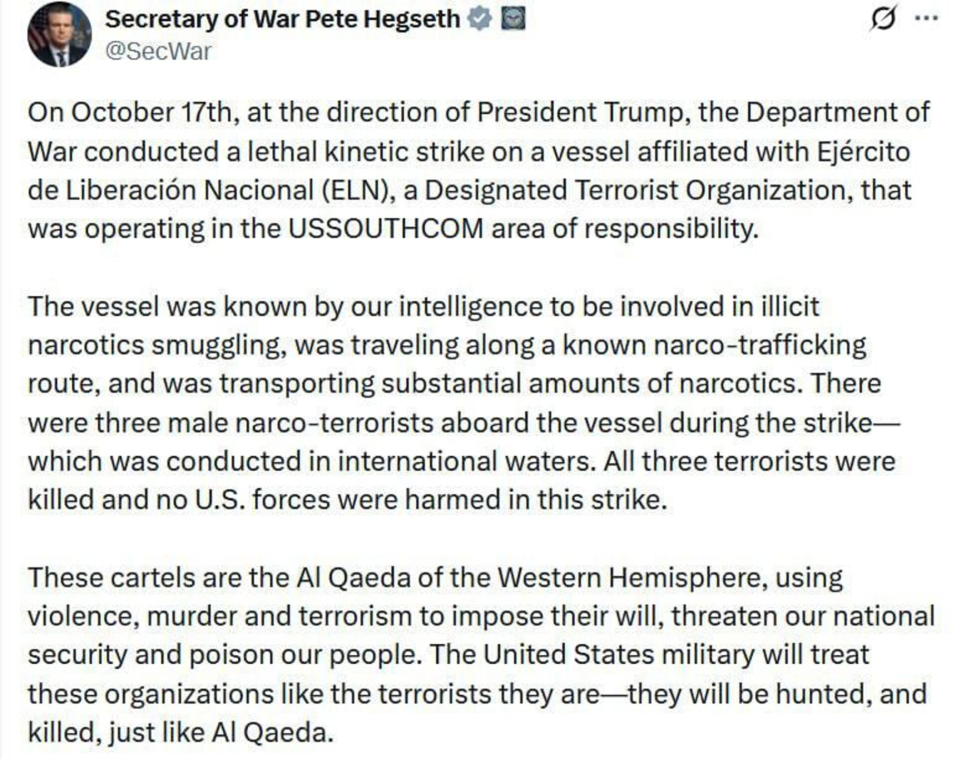 حمله آمریکا به کشتی مظنون به حمل مواد مخدر «در حوزه سنکتام» - اسپوتنیک ایران  , 1920, 19.10.2025