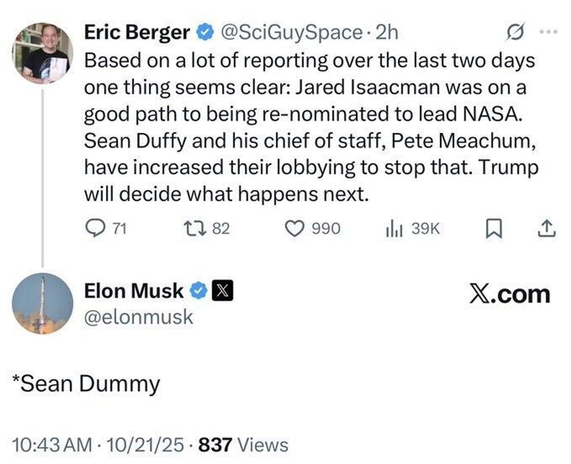 ماسک نام مدیر موقت ناسا، دافی، را دستکاری و آنرا به توهین تبدیل کرد - اسپوتنیک ایران  , 1920, 21.10.2025