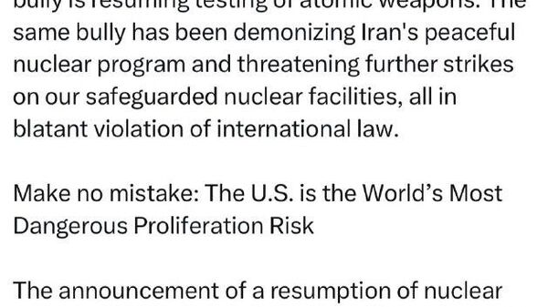 واکنش وزیر امور خارجه ایران به دستور رئیس جمهور آمریکا مبنی بر از سرگیری آزمایش سلاح‌های هسته‌ای - اسپوتنیک ایران  