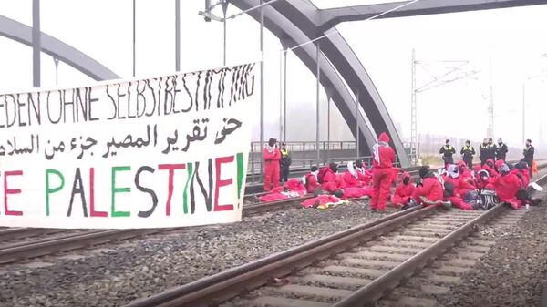 حدود 50 فعال از جنبش نافرمانی مدنی Ende Gelände و جنبش همبستگی با فلسطینیان روز جمعه راه‌آهن بندر هامبورگ و دسترسی به پایانه‌های کانتینری را مسدود کردند - اسپوتنیک ایران  