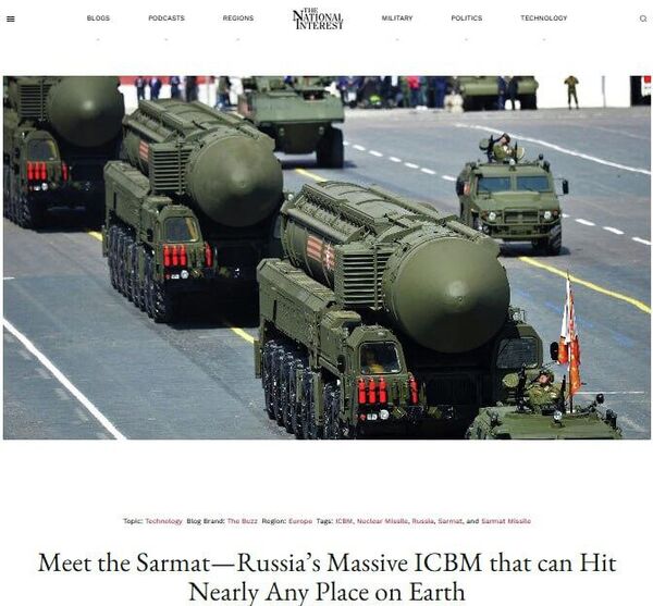 National Interest's article about Russia's Sarmat National Interest's article about Russia's Sarmat - اسپوتنیک ایران