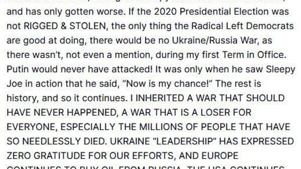 ترامپ در پیامی گفت که «رهبر» اوکراین هیچ قدردانی از تلاش‌های ایالات متحده آمریکا برای حل مناقشه ابراز نکرده است - اسپوتنیک ایران  