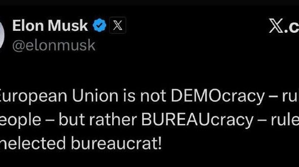ایلان ماسک گفت که «اتحادیه اروپا یک دموکراسی - حکومت مردم - نیست، بلکه یک بوروکراسی - حکومت یک بوروکرات غیرمنتصب - است!» - اسپوتنیک ایران  