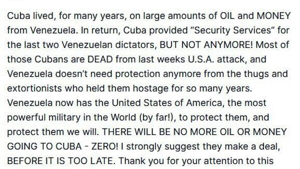 ترامپ: کوبا دیگر نفت و پول از ونزوئلا دریافت نخواهد کرد - اسپوتنیک ایران  