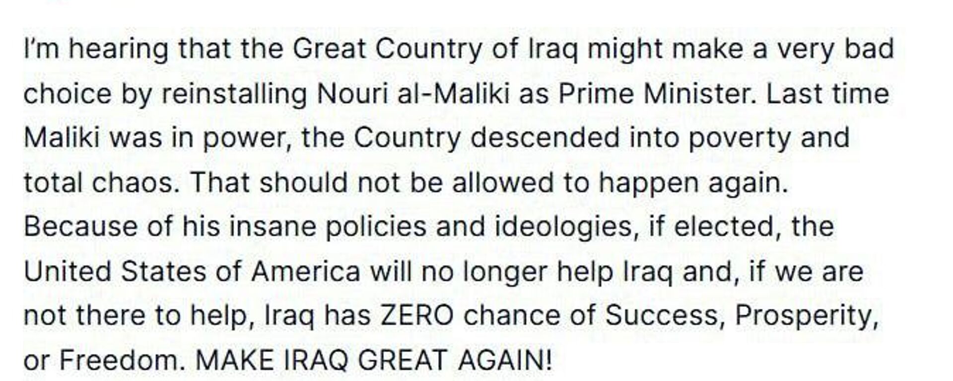 ترامپ نسبت به بازگشت مالکی به عنوان نخست وزیر عراق هشدار داد - اسپوتنیک ایران  , 1920, 28.01.2026