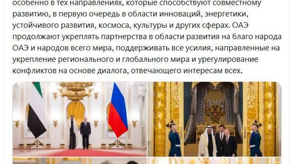 توییت رئیس امارات به زبان روسی درباره دیدار با پوتین در مسکو - اسپوتنیک ایران  