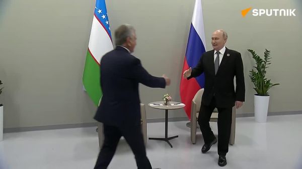 دیدار ولادیمیر پوتین با میرضیایف، رئیس جمهور ازبکستان در حاشیه مراسم افتتاحیه ششمین دوره بازیهای جهانی عشایری - اسپوتنیک ایران  