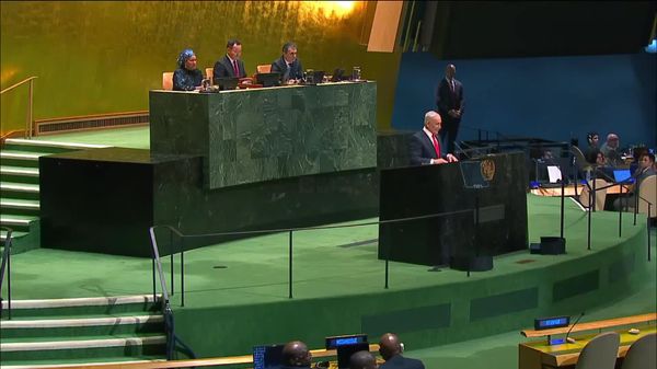 نتانیاهو پس از خروج هیئتها، در مجمع عمومی سازمان ملل سخنرانی کرد - اسپوتنیک ایران  