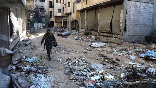 Боец Сирийской арабской армии в пригороде Дамаска Дахание - اسپوتنیک ایران  