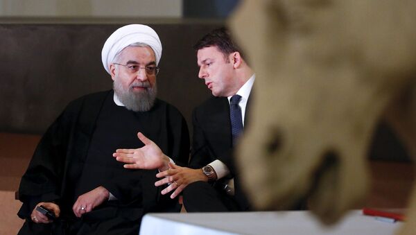 Президент Ирана Хасан Роухани и премьер-министр Италии Маттео Ренци на встрече в Риме - اسپوتنیک ایران  