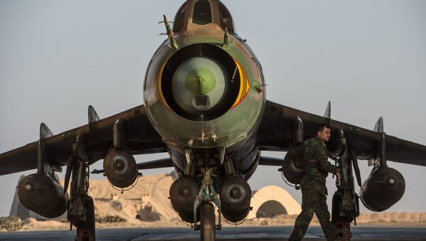 Самолет Су-22 сирийских ВВС на базе Военно-воздушных сил Сирии в провинции Хомс - اسپوتنیک ایران  