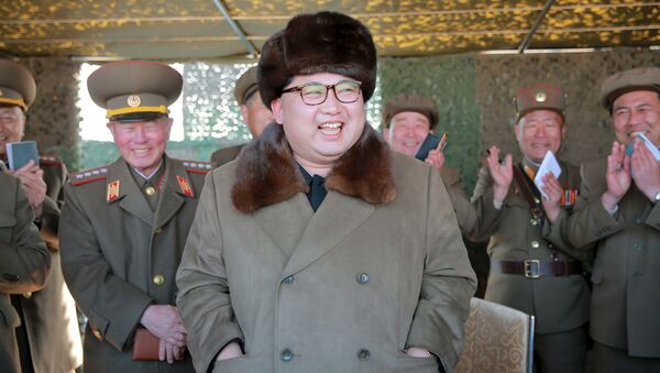 Лидер КНДР Ким Чен Ын наблюдает за демонстрацией крупнокалиберной реактивной системы залпового огня - اسپوتنیک ایران  