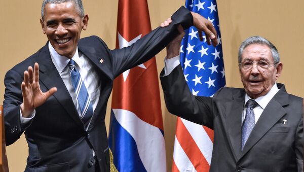 Президент США Барак Обама и  президент Кубы Рауль Кастро в Гаване - اسپوتنیک ایران  