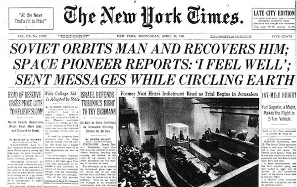 عناوین خبری روزنامه ها در رابطه با پرواز یوری گاگارین به فضا در سال 1961 - اسپوتنیک ایران  