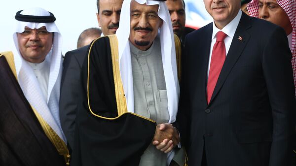 Король Саудовской Аравии Сальман бен Абдель-Азиза аль-Сауда и президент Турции Реджеп Тайип Эрдоган - اسپوتنیک ایران  