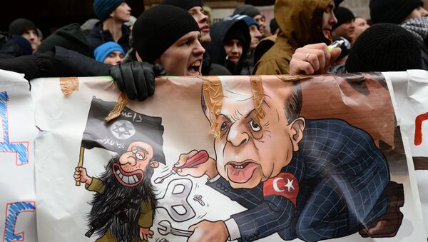 Moskova'daki Türkiye Büyükelçiliği önünde Rus uçağının düşürülmesi protesto edildi. - اسپوتنیک ایران  