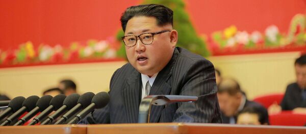 Лидер КНДР Ким Чен Ын во время съезда правящей партии в Пхеньяне Лидер КНДР Ким Чен Ын во время съезда правящей партии в Пхеньяне - اسپوتنیک ایران