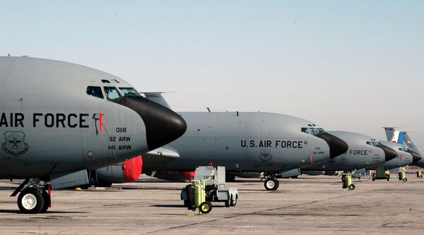 A lineup of US air force KC-135 tanker planes seen at the Manas air base in Bishkek, Kyrgyzstan. File photo - اسپوتنیک ایران  